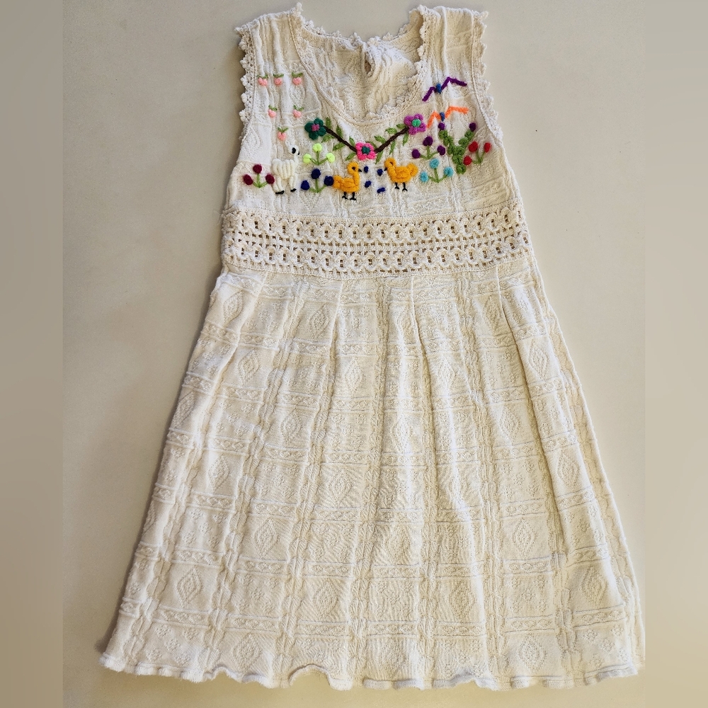 Peruvian Handmade Embroidery Cotton Dress 3/4